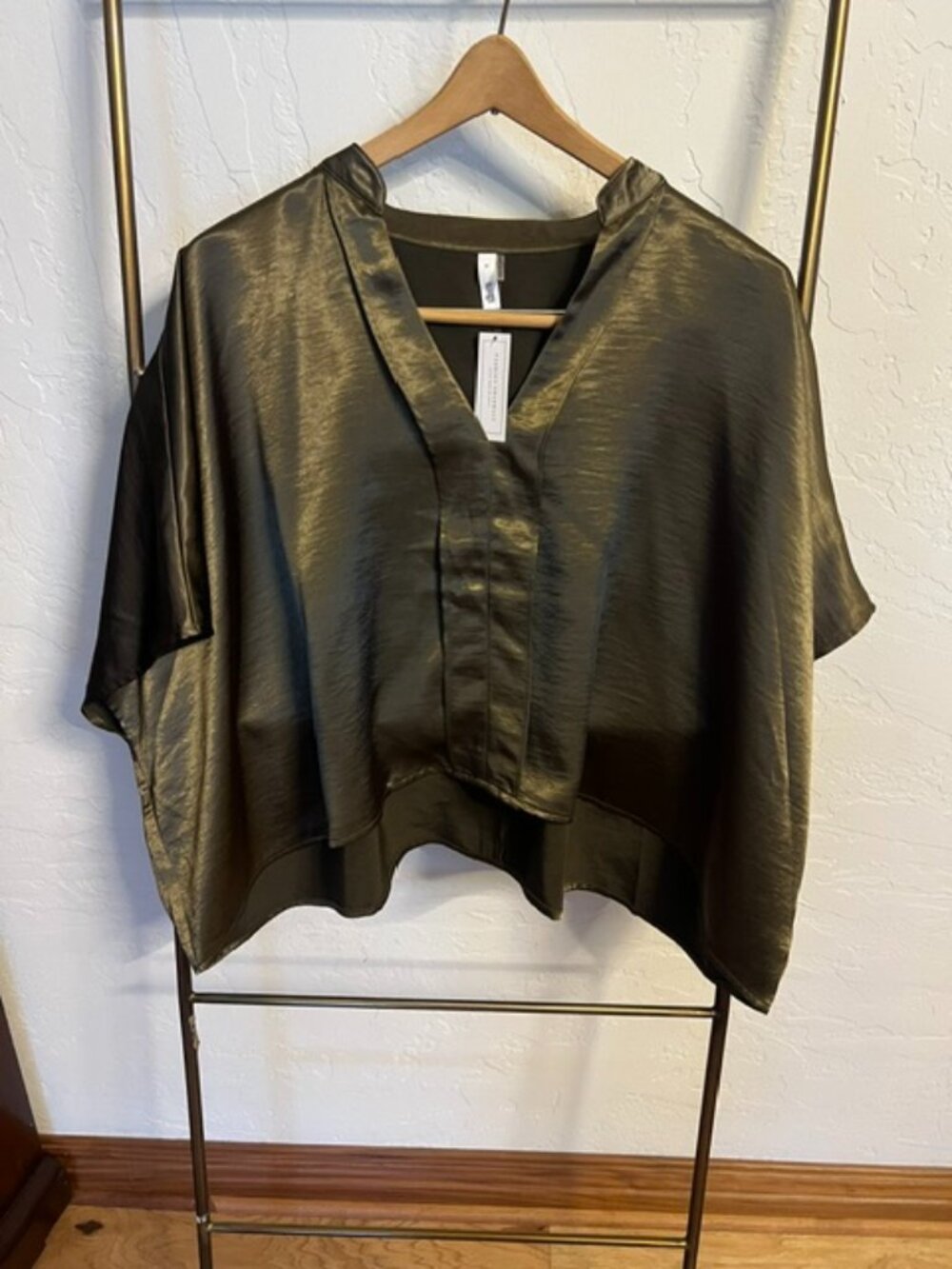 glam Olive Green satin blouse NWT